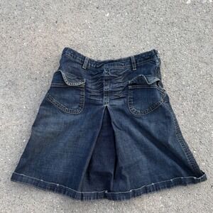 BCBG Max Azria Jeans Blue Denim Pleated Ruched Skort Culottes Women Size 6